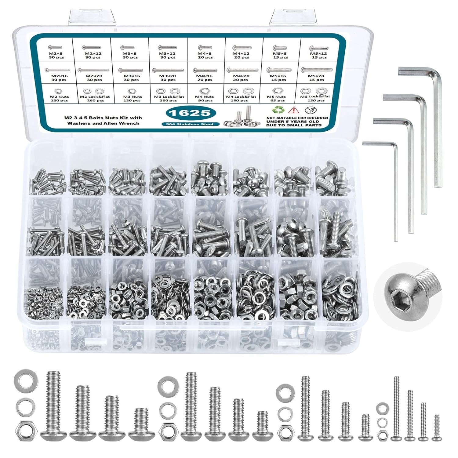 Nuts Mix - Set da 1625 pezzi di bulloni,